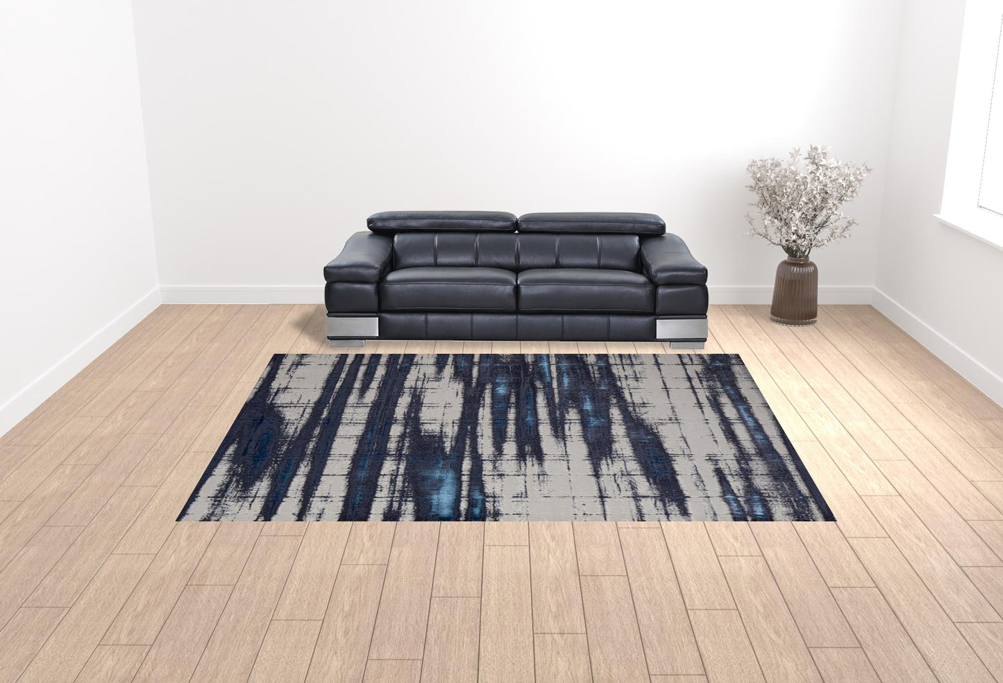 8' X 10' Ivory Blue And Gray Abstract Power Loom Distressed Area Rug