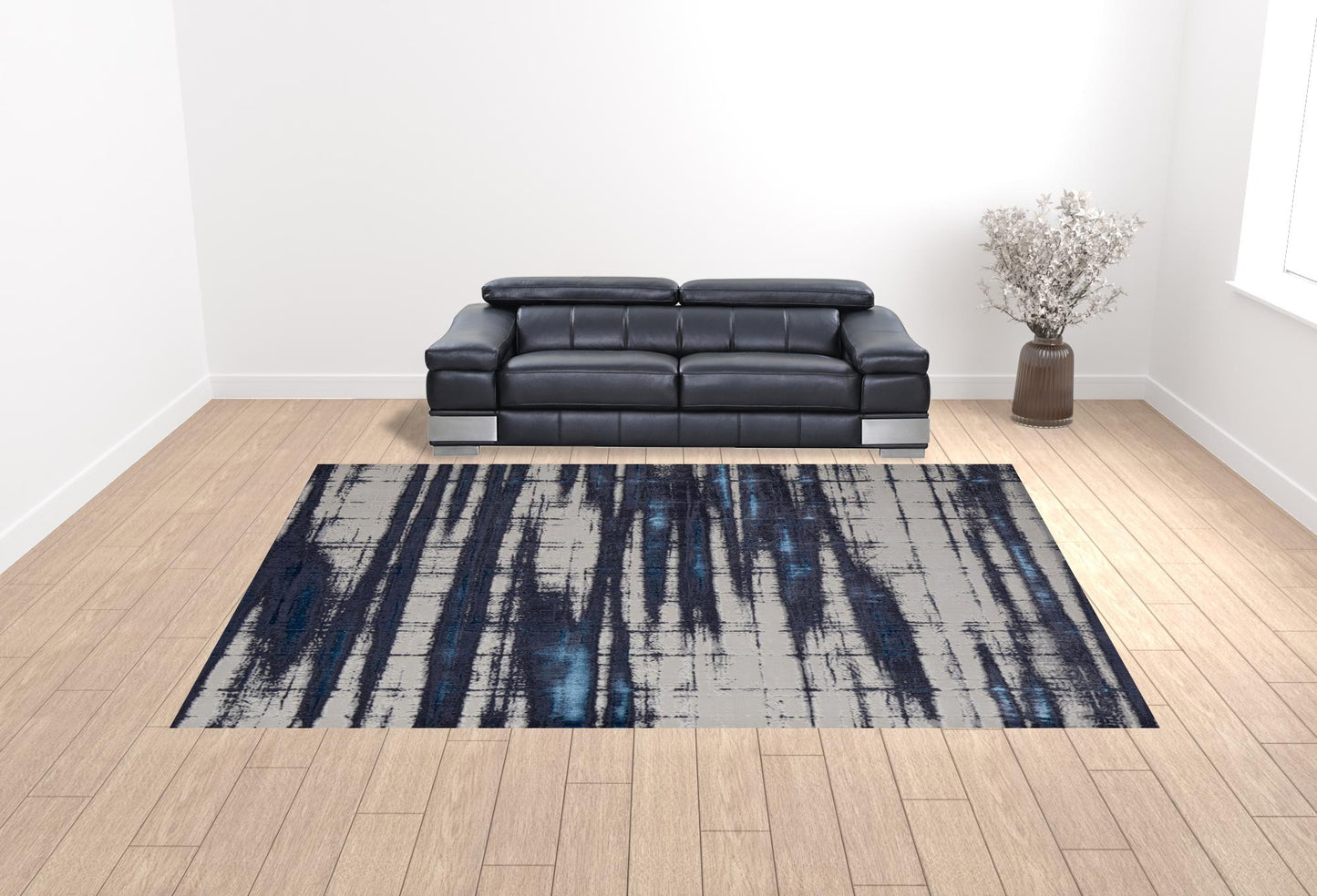 7' X 10' Ivory Blue And Gray Abstract Power Loom Distressed Area Rug