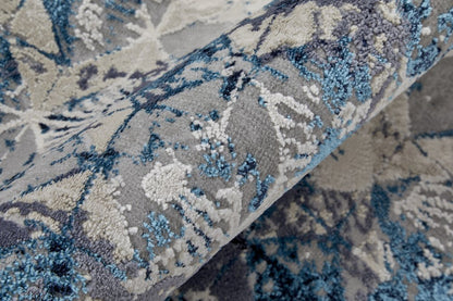 5' X 8' Blue Ivory And Gray Geometric Distressed Area Rug