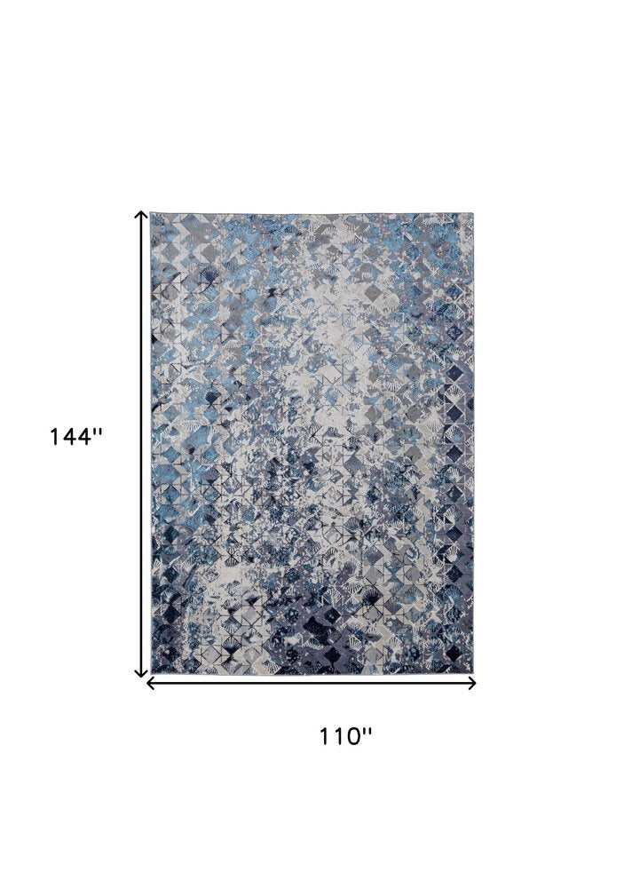4' X 6' Blue Ivory And Gray Geometric Distressed Area Rug