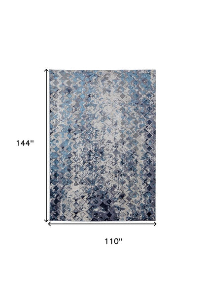 4' X 6' Blue Ivory And Gray Geometric Distressed Area Rug