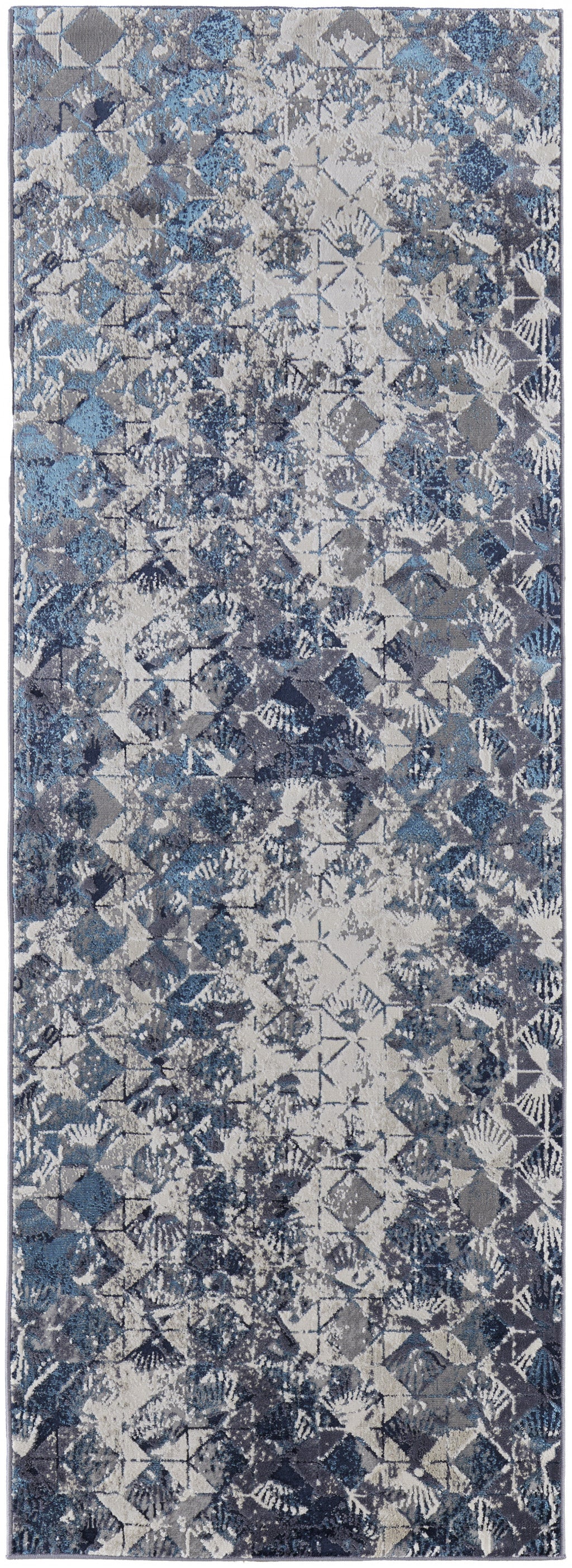 4' X 6' Blue Ivory And Gray Geometric Power Loom Distressed Area Rug