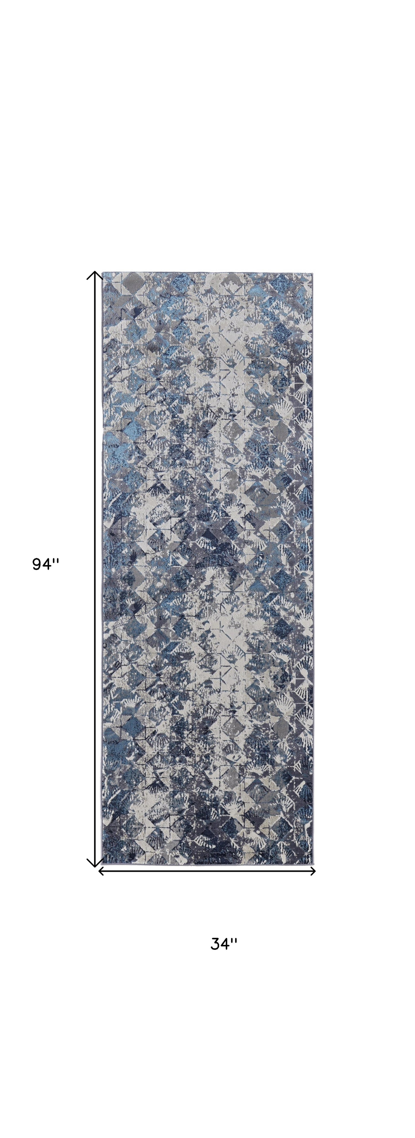 4' X 6' Blue Ivory And Gray Geometric Power Loom Distressed Area Rug