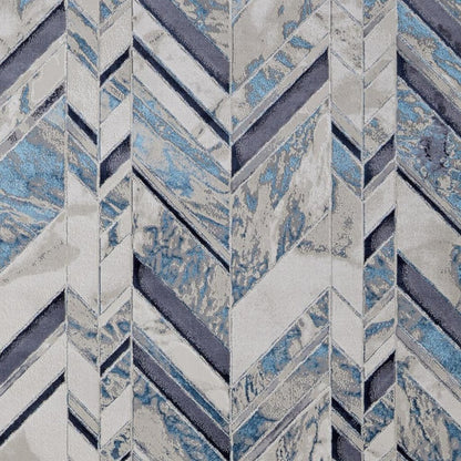 5' X 8' Ivory Blue And Gray Chevron Power Loom Distressed Area Rug