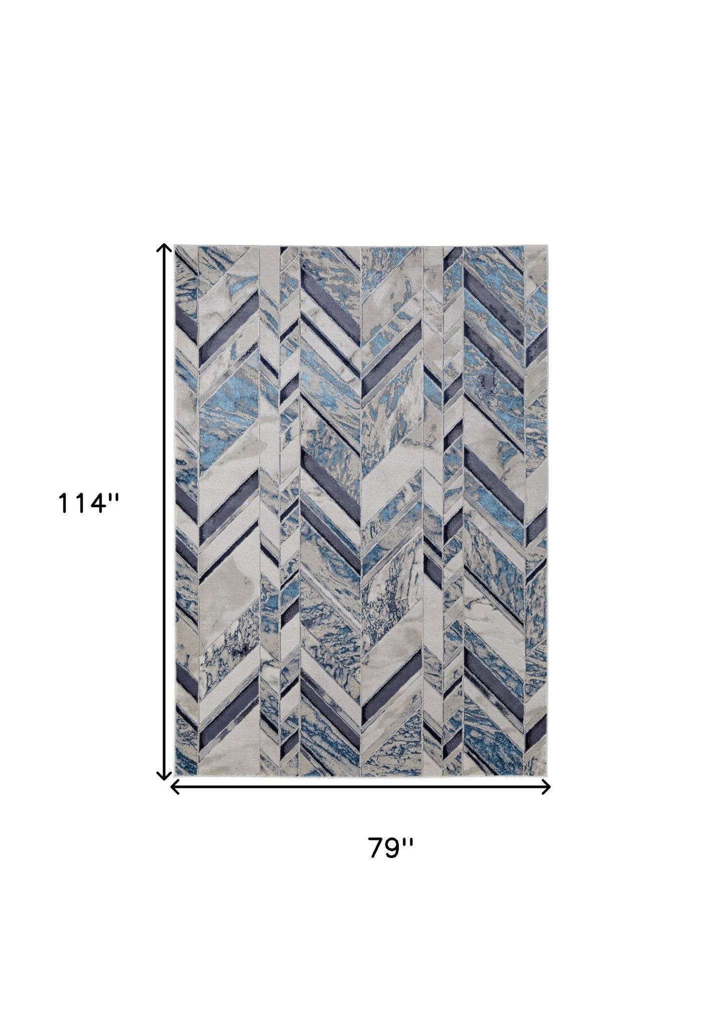 5' X 8' Ivory Blue And Gray Chevron Power Loom Distressed Area Rug