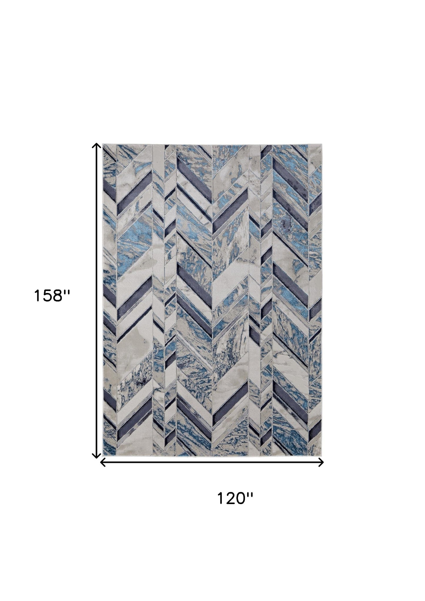 5' X 8' Ivory Blue And Gray Chevron Power Loom Distressed Area Rug