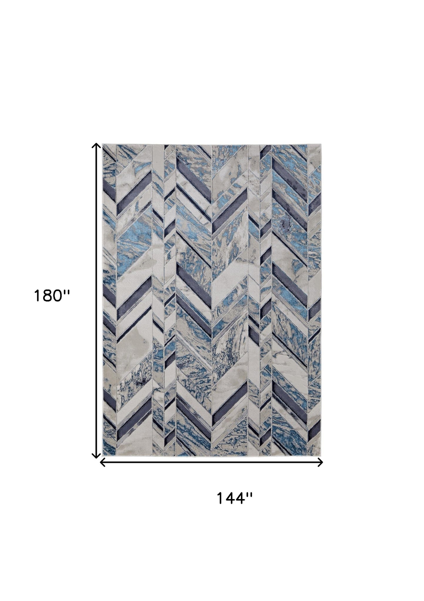 5' X 8' Ivory Blue And Gray Chevron Power Loom Distressed Area Rug