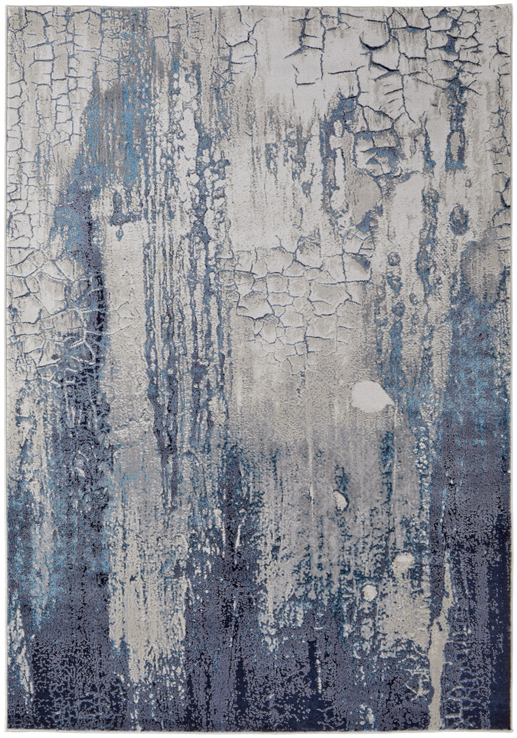 7' X 10' Ivory Blue And Black Abstract Power Loom Distressed Area Rug