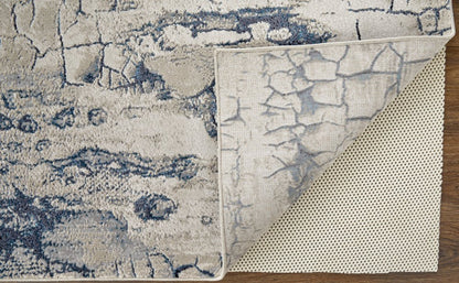 5' X 8' Ivory and Blue Abstract Power Loom Distressed Non Skid Area Rug
