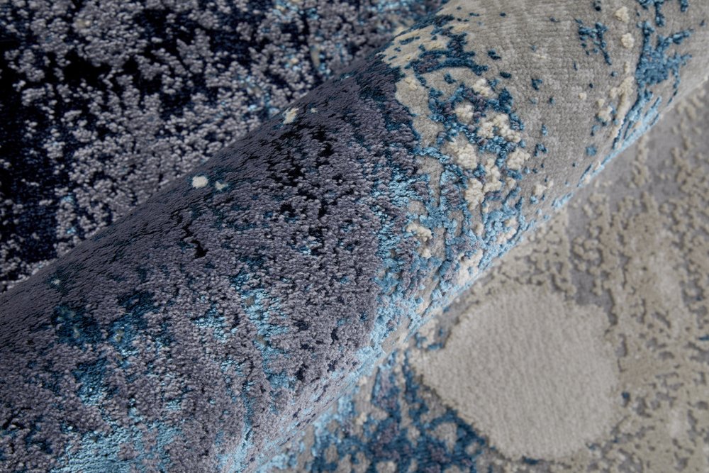 5' X 8' Ivory and Blue Abstract Power Loom Distressed Non Skid Area Rug