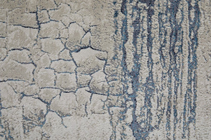 5' X 8' Ivory and Blue Abstract Power Loom Distressed Non Skid Area Rug