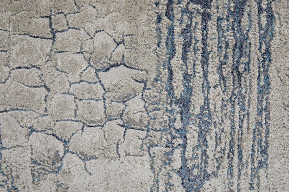 5' X 8' Ivory and Blue Abstract Power Loom Distressed Non Skid Area Rug