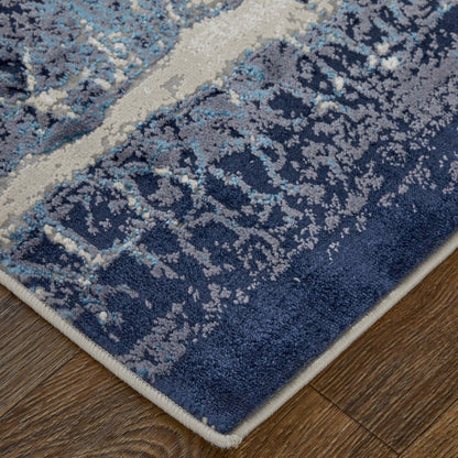 5' X 8' Ivory and Blue Abstract Power Loom Distressed Non Skid Area Rug