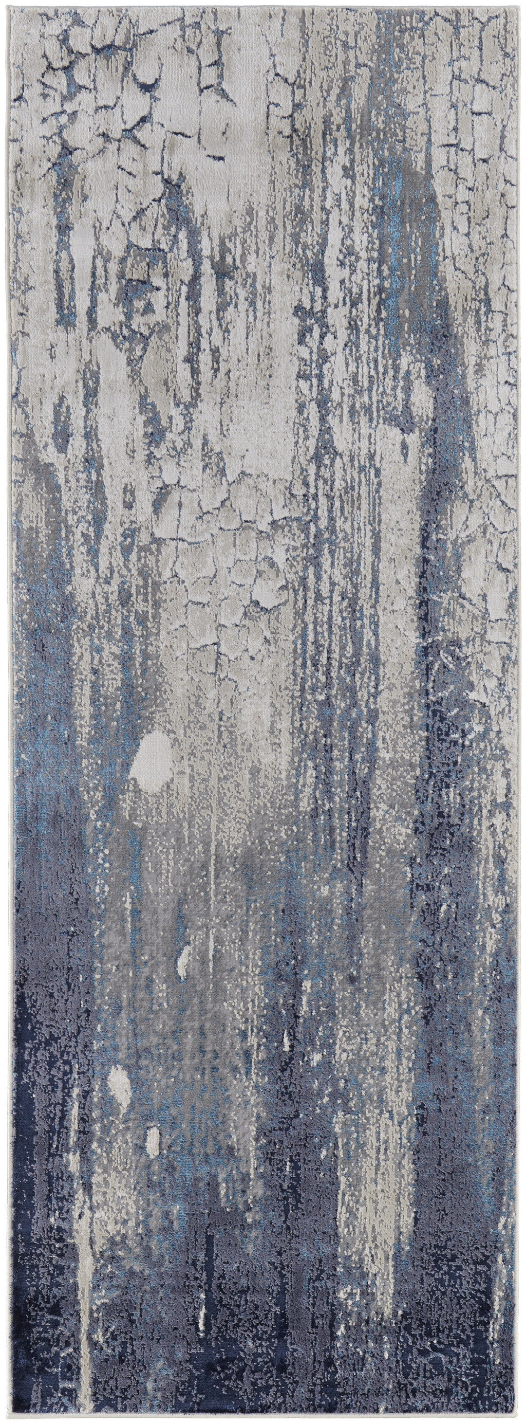 7' X 10' Ivory Blue And Black Abstract Power Loom Distressed Area Rug