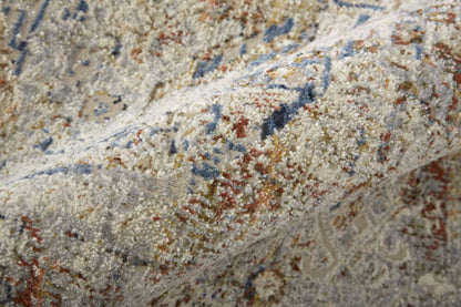 2' X 3' Blue Tan And Red Oriental Distressed Area Rug With Fringe