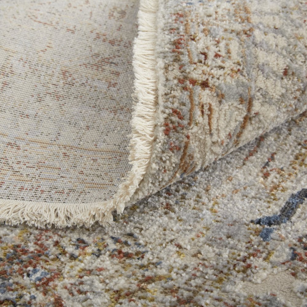 8' X 10' Blue Tan And Red Oriental Distressed Area Rug With Fringe