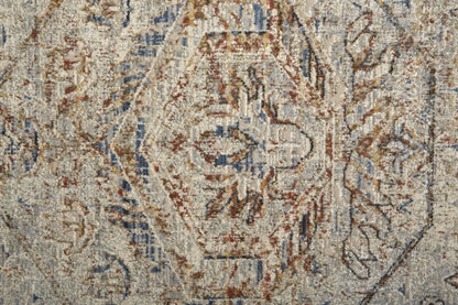 8' X 10' Blue Tan And Red Oriental Distressed Area Rug With Fringe