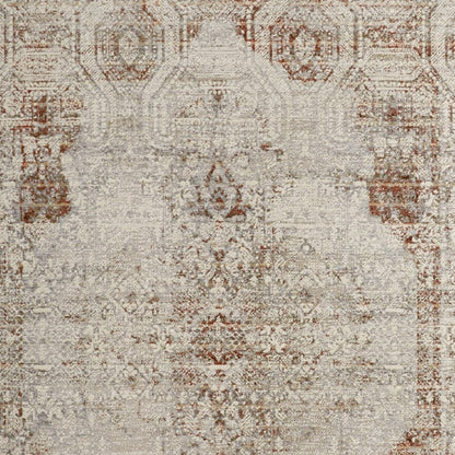 8' X 10' Gray Ivory And Burnt Orange Oriental Distressed Area Rug With Fringe