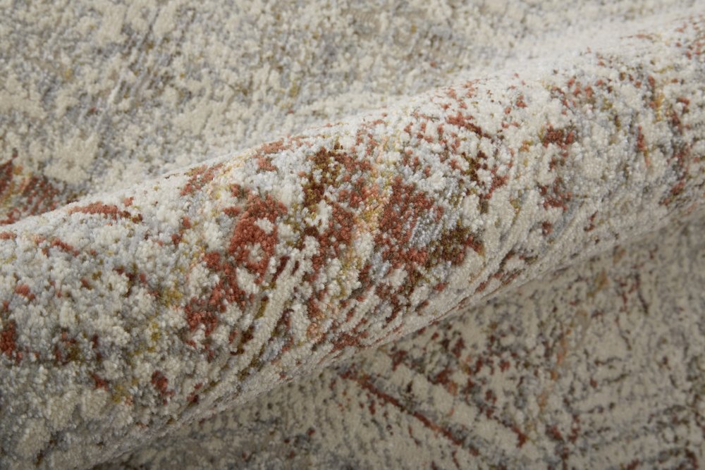 8' X 10' Gray Ivory And Burnt Orange Oriental Distressed Area Rug With Fringe