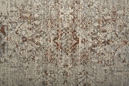 10' X 13' Gray Ivory And Burnt Orange Oriental Distressed Area Rug With Fringe