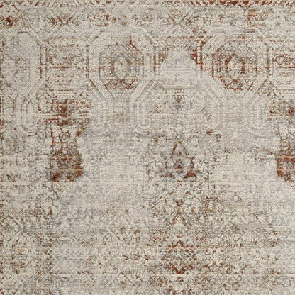 10' X 13' Gray Ivory And Burnt Orange Oriental Distressed Area Rug With Fringe