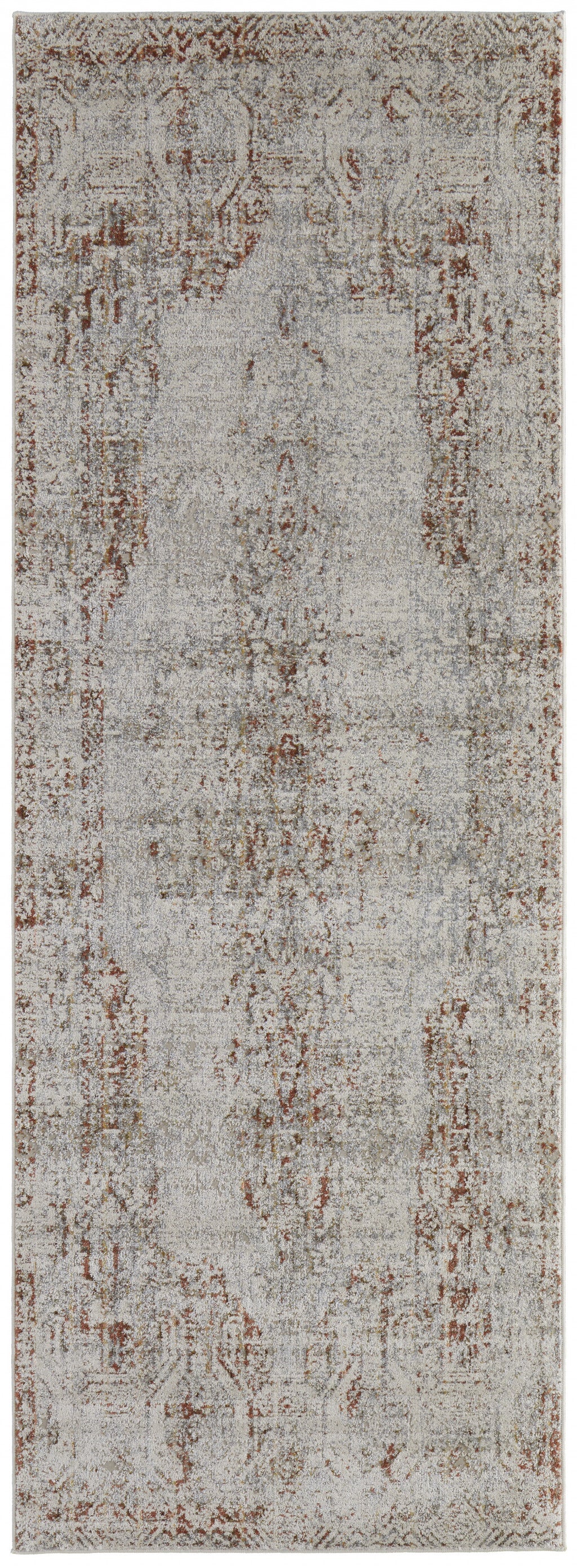 8' X 10' Tan Ivory And Orange Floral Power Loom Distressed Area Rug With Fringe