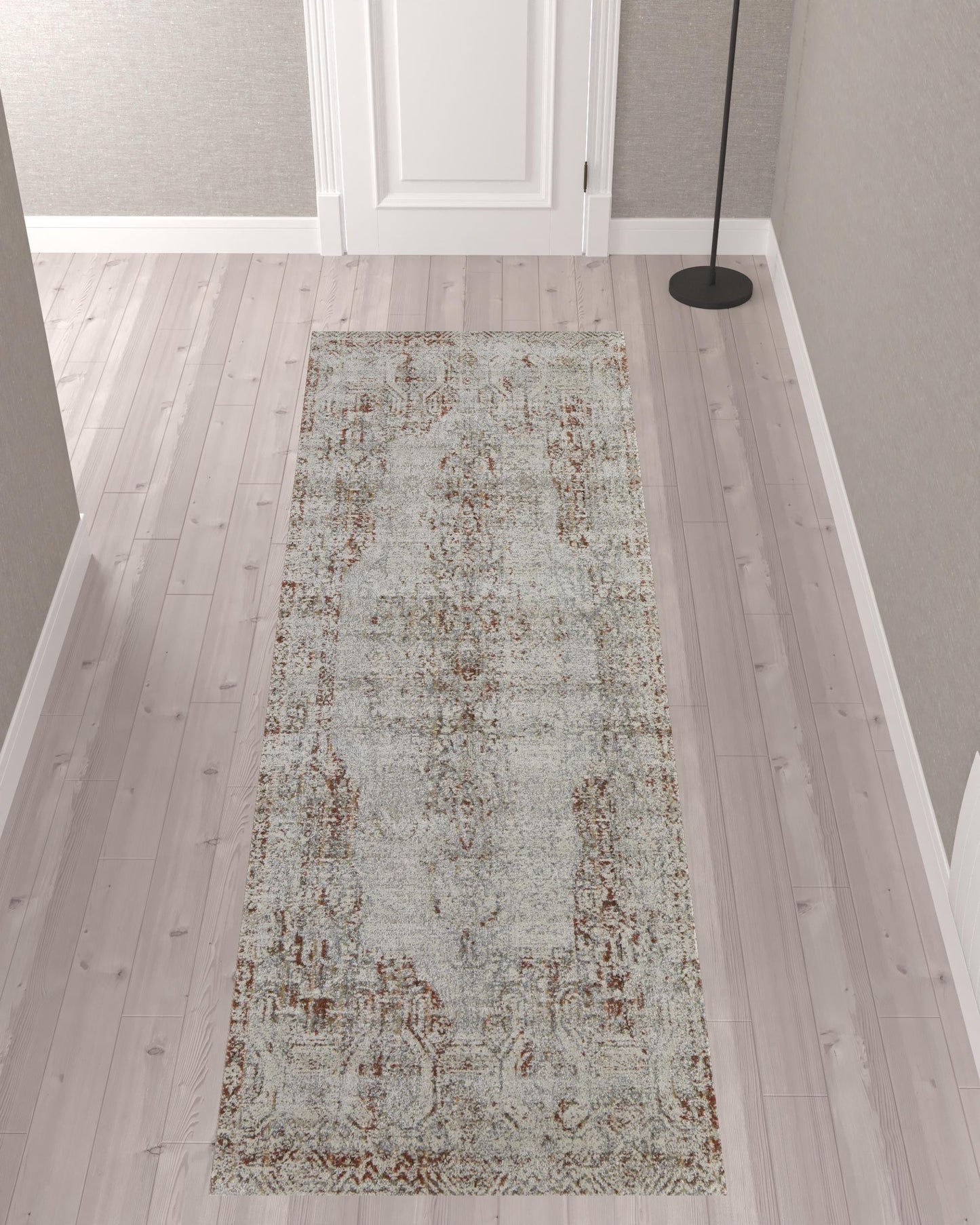 8' X 10' Tan Ivory And Orange Floral Power Loom Distressed Area Rug With Fringe