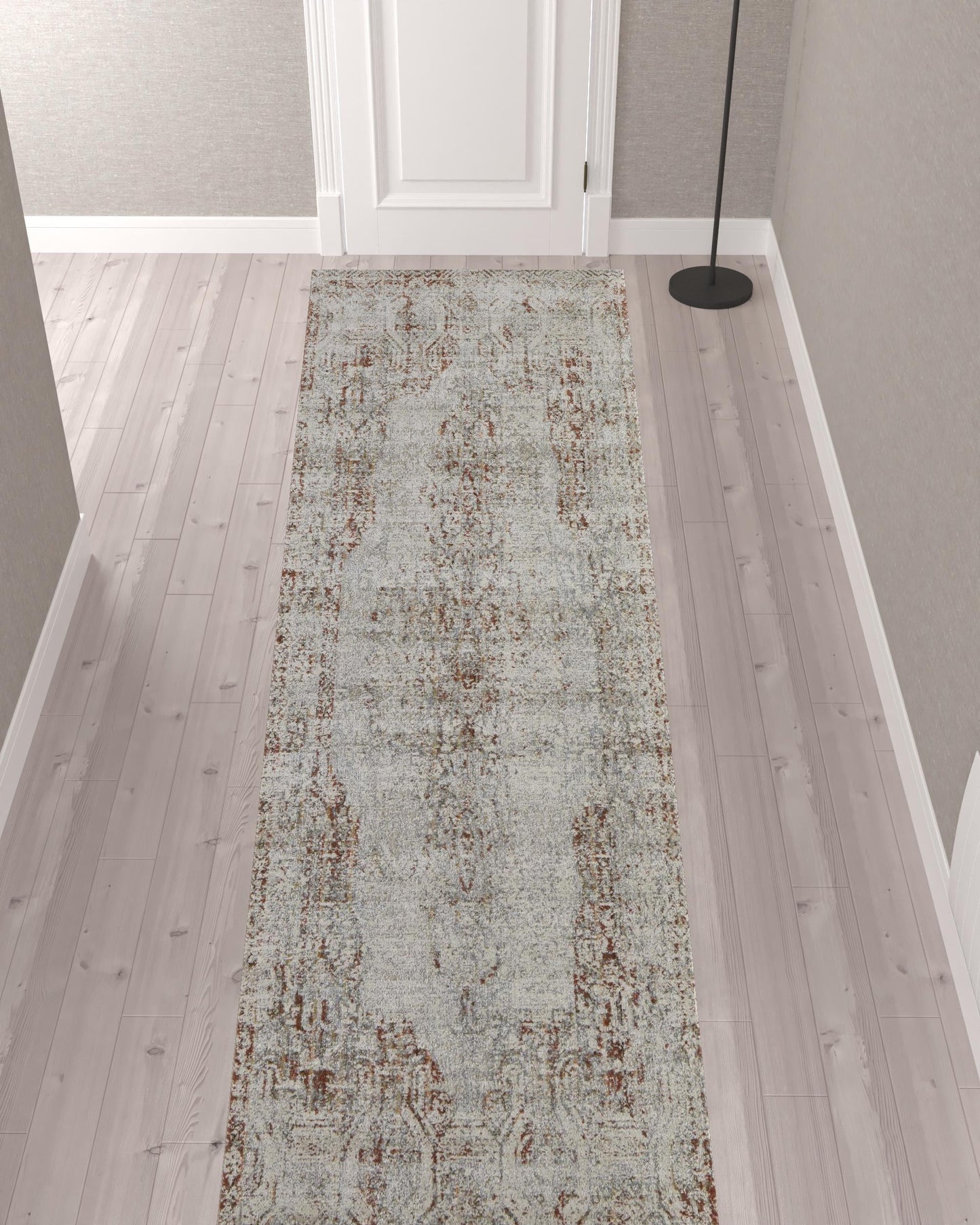 8' X 10' Tan Ivory And Orange Floral Power Loom Distressed Area Rug With Fringe