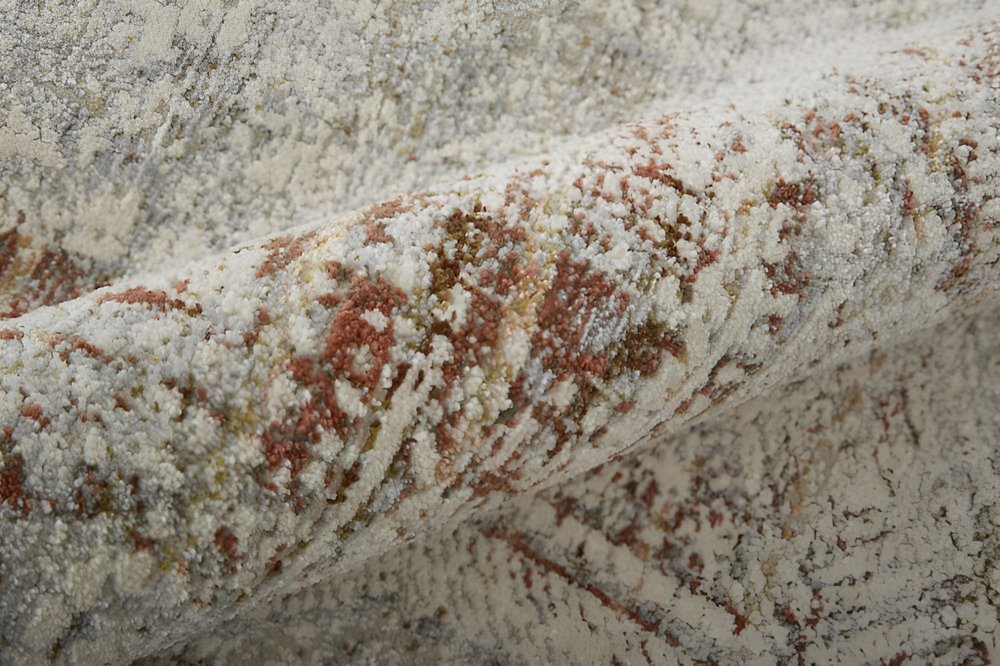 8' X 10' Gray Ivory And Burnt Orange Oriental Distressed Area Rug With Fringe