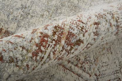 8' X 10' Gray Ivory And Burnt Orange Oriental Distressed Area Rug With Fringe