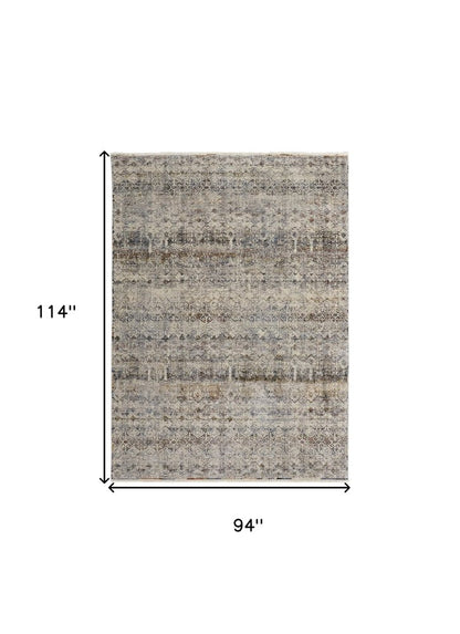 2' X 3' Gray Ivory And Blue Abstract Distressed Area Rug With Fringe