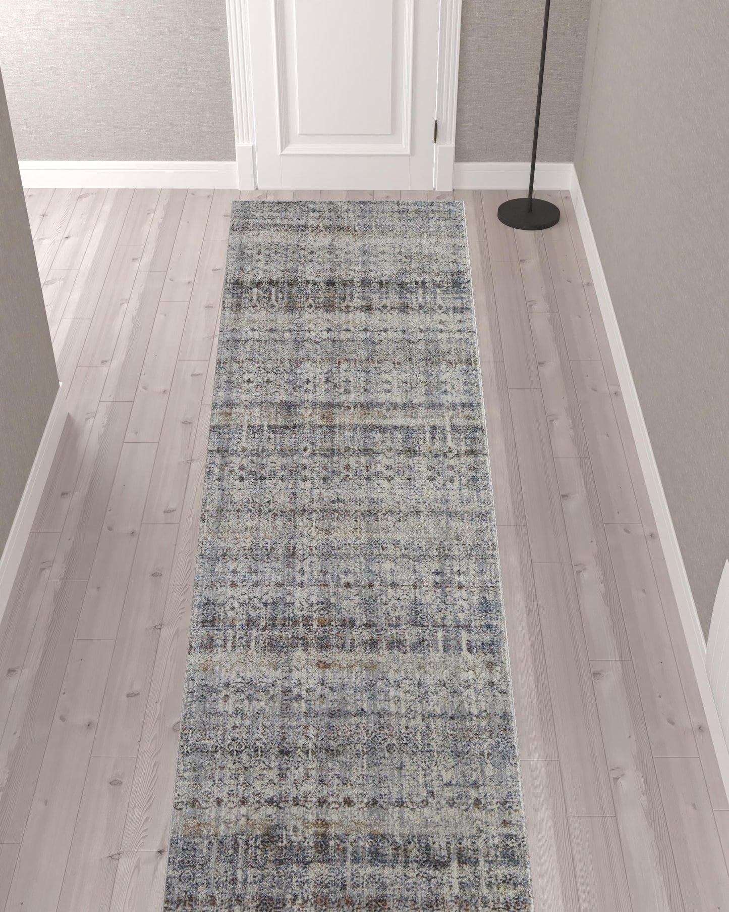 5' X 8' Tan Ivory And Blue Geometric Power Loom Distressed Area Rug With Fringe