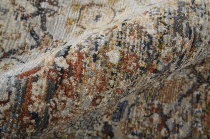 8' X 10' Tan Blue And Burnt Orange Oriental Distressed Area Rug With Fringe