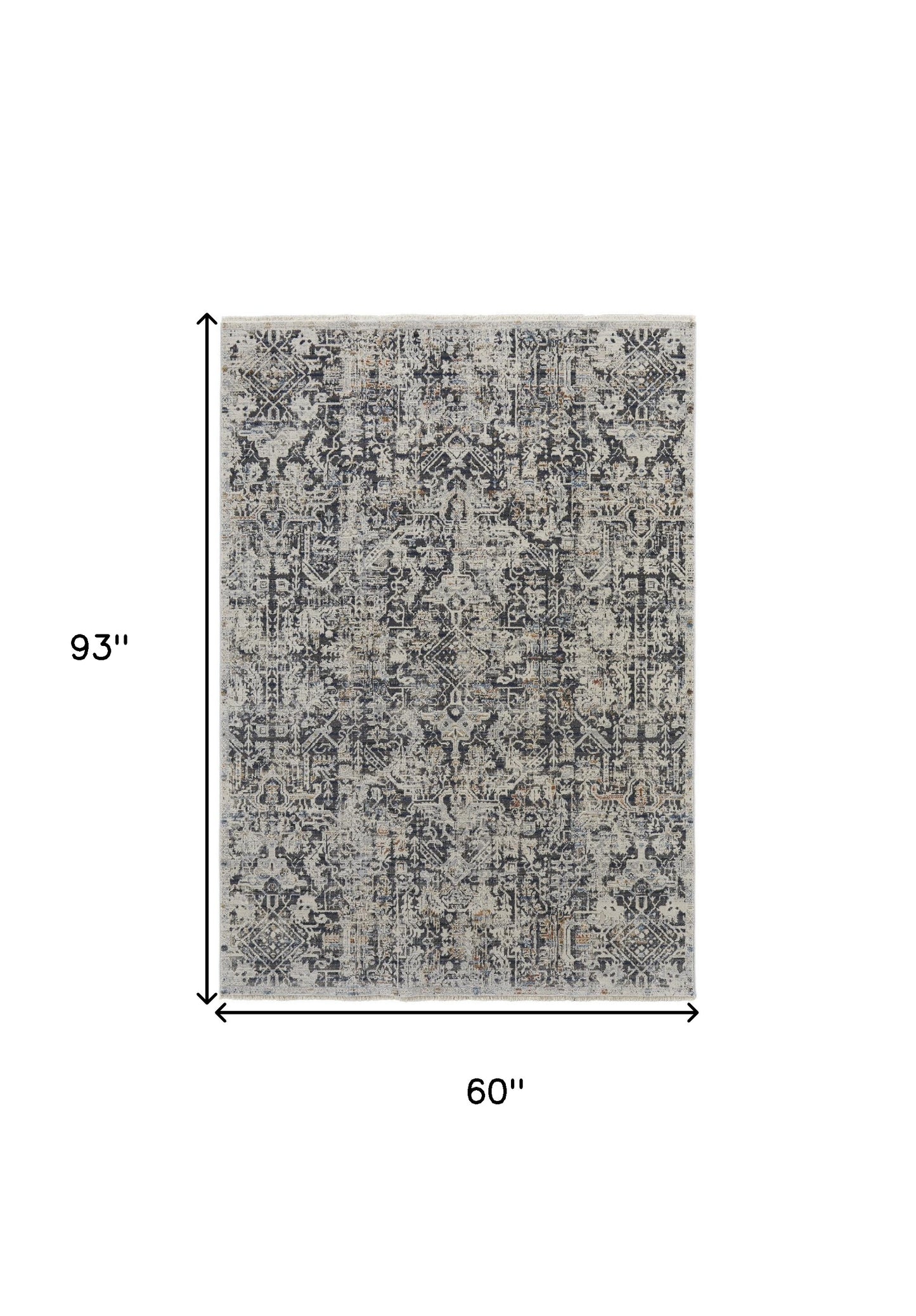 5' X 8' Ivory Gray And Taupe Abstract Power Loom Distressed Area Rug With Fringe