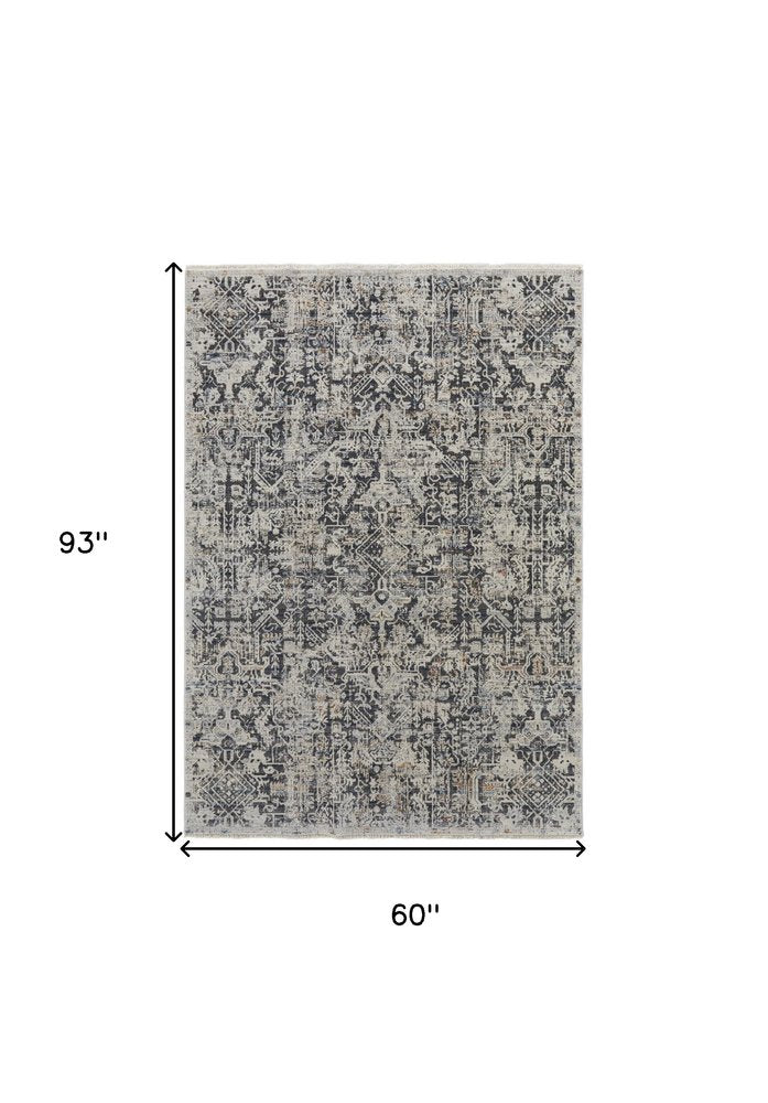 8' X 10' Gray and Ivory Abstract Power Loom Distressed Non Skid Area Rug With Fringe