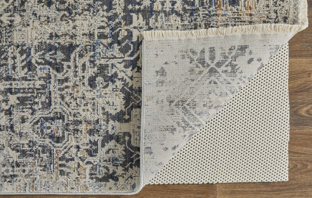 8' X 10' Gray and Ivory Abstract Power Loom Distressed Non Skid Area Rug With Fringe