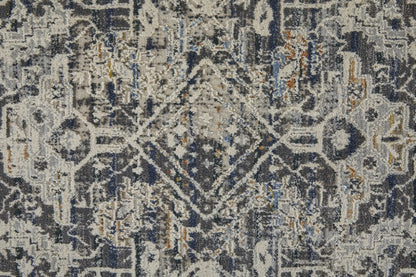 8' X 10' Gray and Ivory Abstract Power Loom Distressed Non Skid Area Rug With Fringe