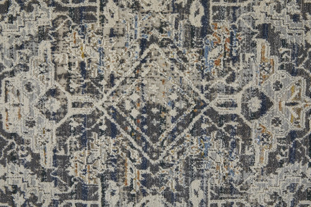 8' X 10' Gray and Ivory Abstract Power Loom Distressed Non Skid Area Rug With Fringe