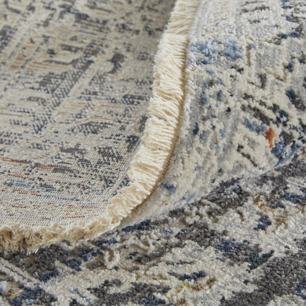 8' X 10' Gray and Ivory Abstract Power Loom Distressed Non Skid Area Rug With Fringe