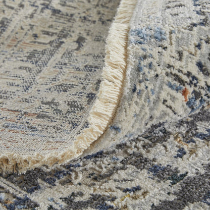 8' X 10' Gray and Ivory Abstract Power Loom Distressed Non Skid Area Rug With Fringe