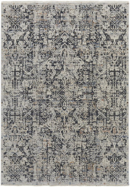 12' X 15' Ivory Gray And Taupe Abstract Power Loom Distressed Area Rug With Fringe