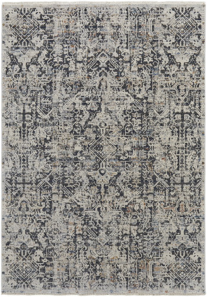 8' X 10' Gray and Ivory Abstract Power Loom Distressed Non Skid Area Rug With Fringe