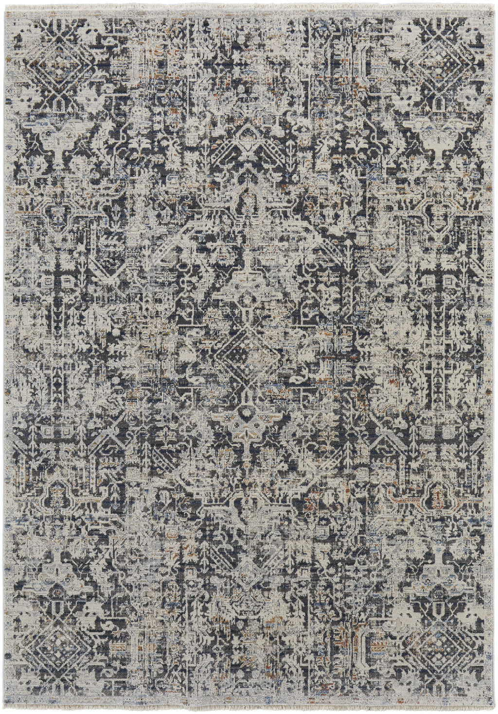 12' X 15' Ivory Gray And Taupe Abstract Power Loom Distressed Area Rug With Fringe