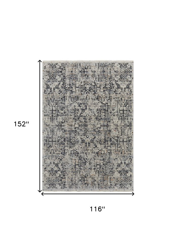 8' X 10' Gray and Ivory Abstract Power Loom Distressed Non Skid Area Rug With Fringe