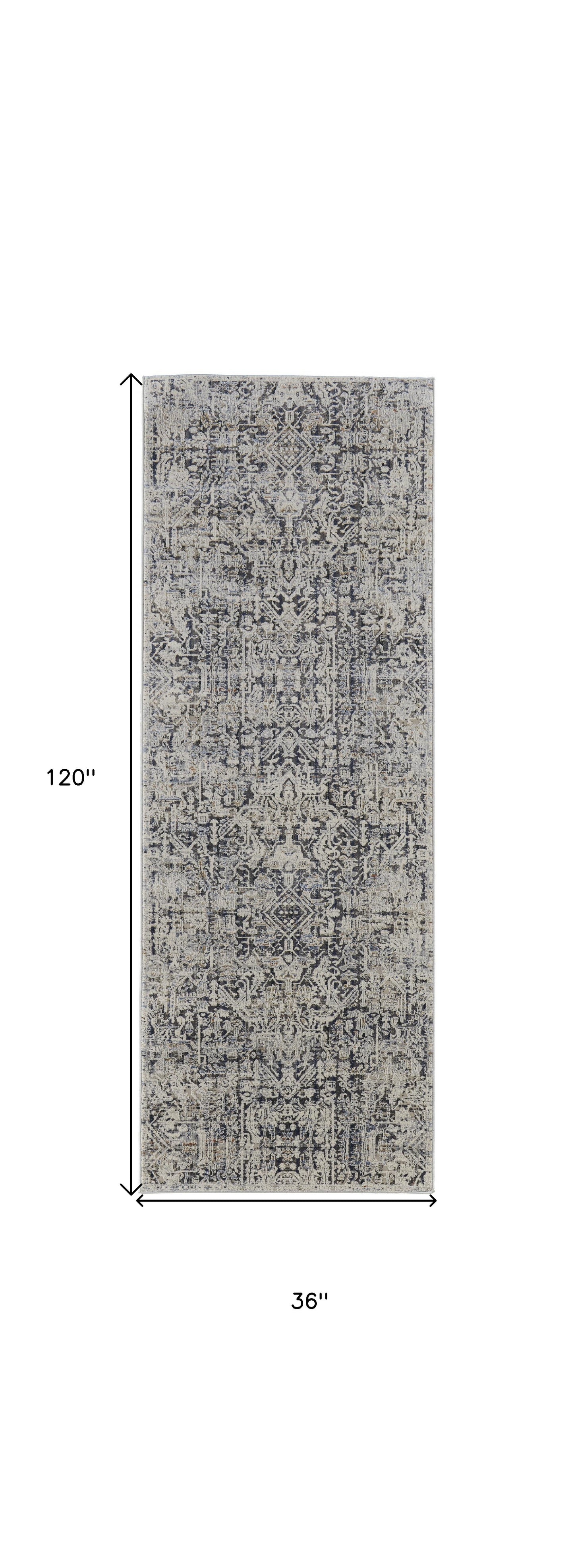 12' X 15' Ivory Gray And Taupe Abstract Power Loom Distressed Area Rug With Fringe