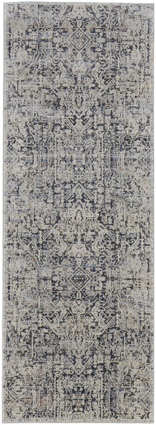 8' X 10' Ivory Gray And Taupe Abstract Power Loom Distressed Area Rug With Fringe