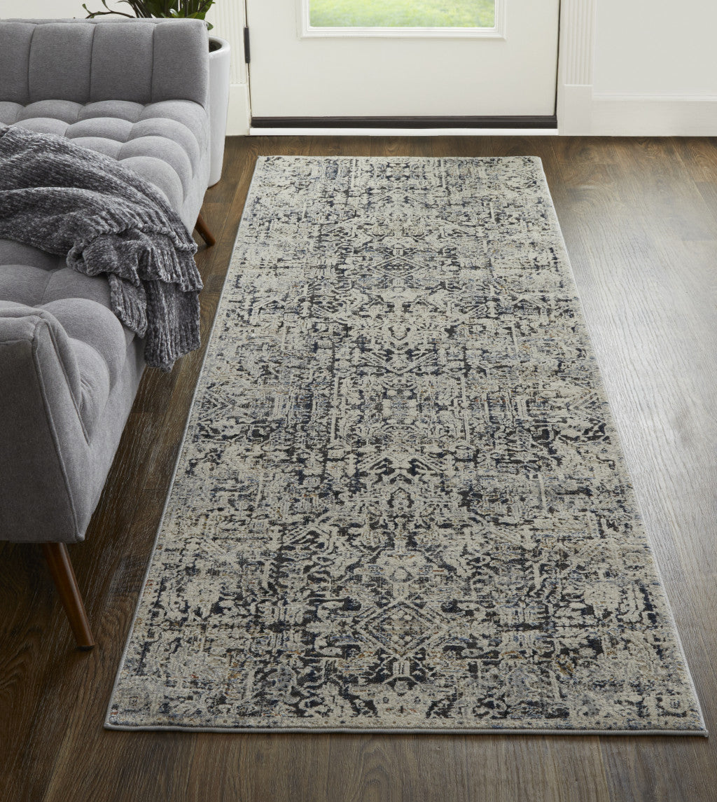 5' X 8' Ivory Gray And Taupe Abstract Power Loom Distressed Area Rug With Fringe