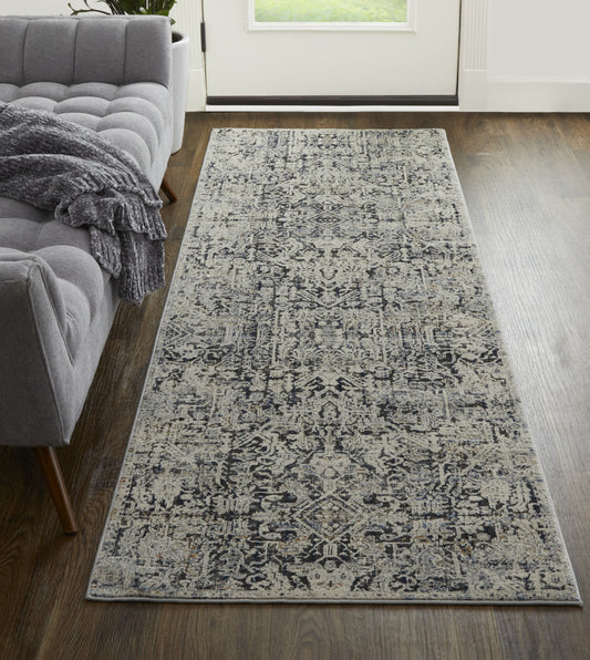 8' X 10' Ivory Gray And Taupe Abstract Power Loom Distressed Area Rug With Fringe