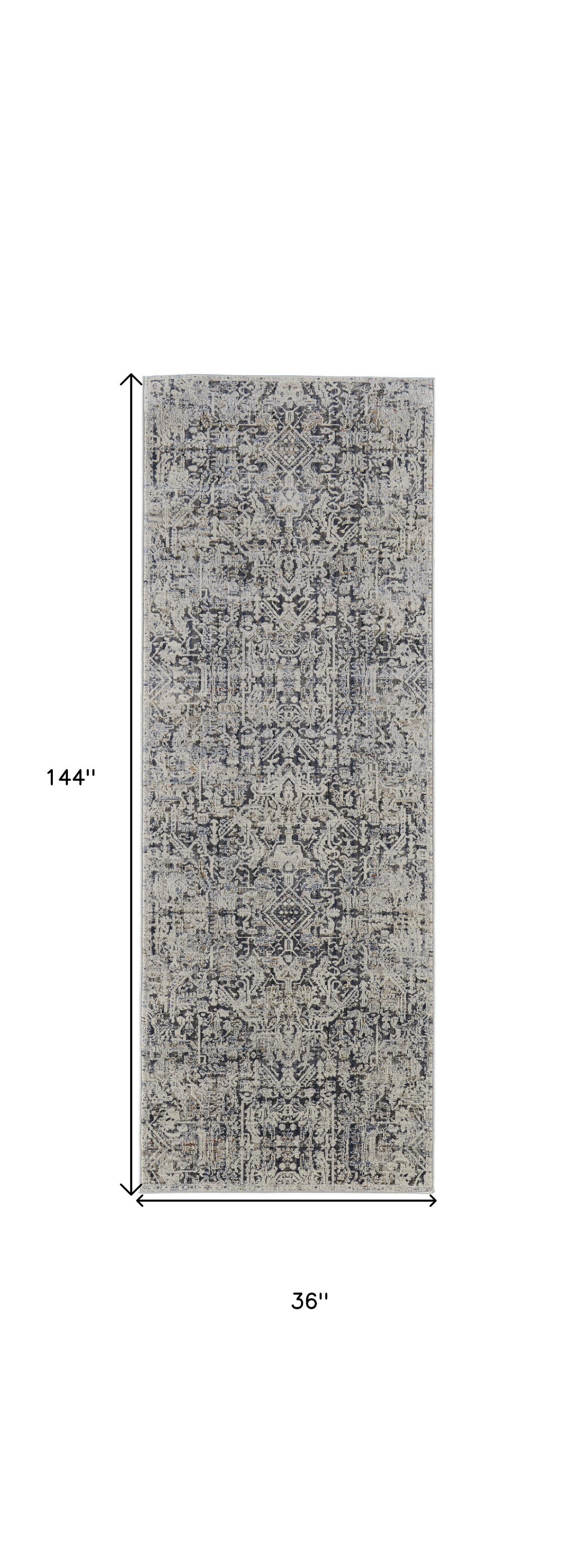 5' X 8' Ivory Gray And Taupe Abstract Power Loom Distressed Area Rug With Fringe