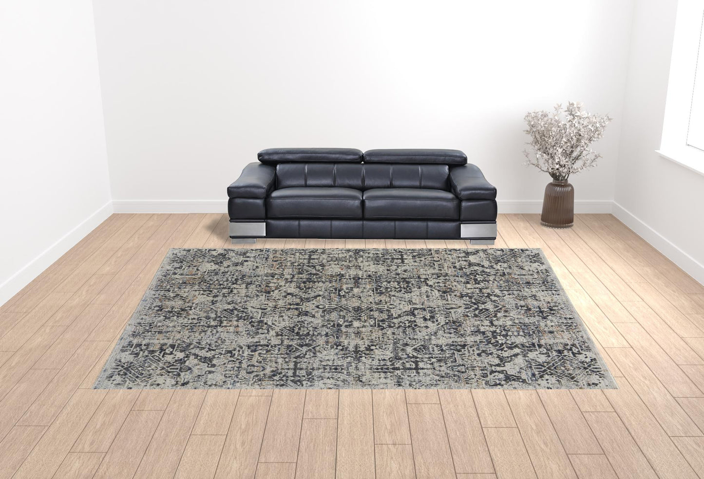 5' X 8' Ivory Gray And Taupe Abstract Power Loom Distressed Area Rug With Fringe